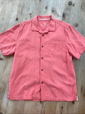 Tommy Bahama Coral Short-Sleeve Button Down Shirt with Tone on Tone Palm Trees